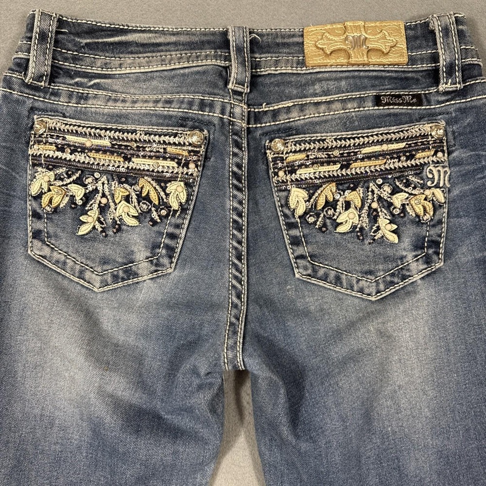 jEANS Miss Me wOMENS 27 rhinestonebBling hailey skinny  fLORAL fAUX sTITCHED